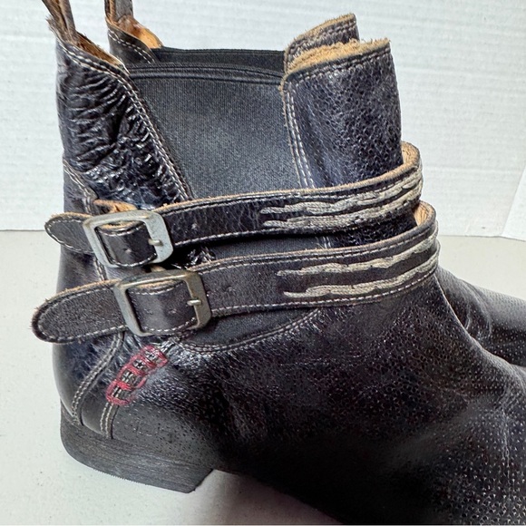 Bed Stu Black Leather Western Double Buckle Italian Made Ankle Boots Size 8.5 - Picture 8 of 16
